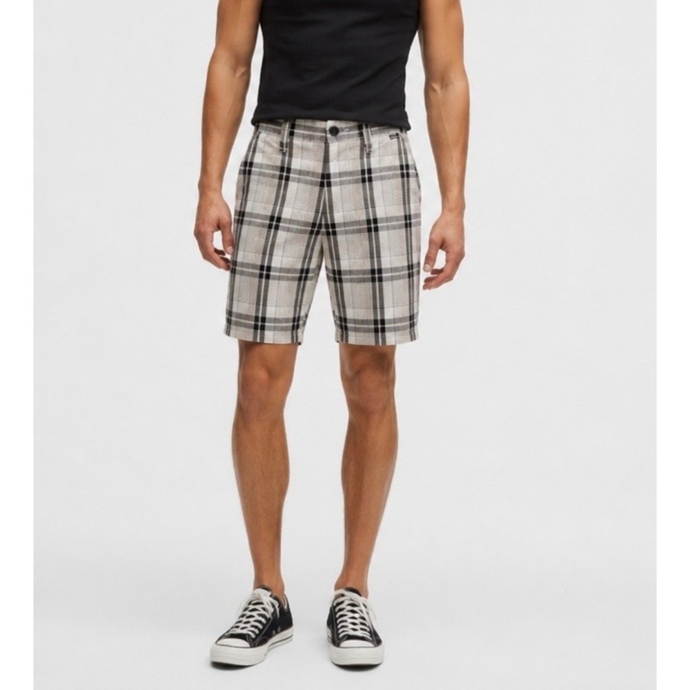 Hurley Mens Plaid Walk Shorts Black White Grey Size 28 Flat Front Surf Casual